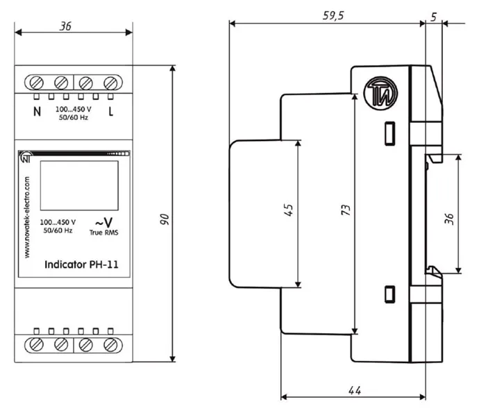 Индикатор напряжения РН-11, схема размеров Однофазный индикатор напряжения РН-11, размеры, схема